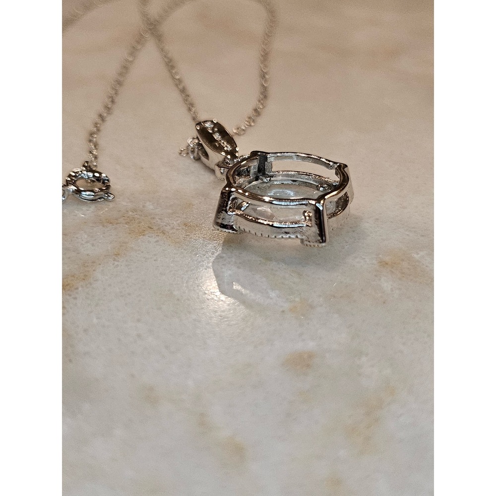 Silver Tone Necklace with Crystal  Round Faceted Stone and Gold‎ Tone Accents - Picture 3 of 11